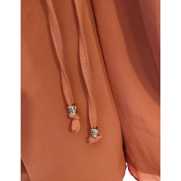 FOREVER 21 SHEAR WITH LINING PEACH ROMPER TIE WAIST  DECORATIVE SCOOP BACK SIZE - Picture 4 of 4